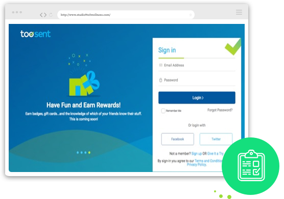Toosent login page layout