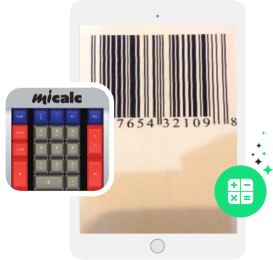 miCalc key buttons and barcode