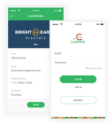 CARDME login page layout