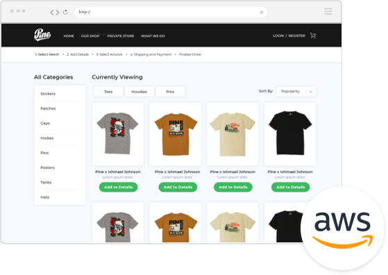 Pine website listing page layout